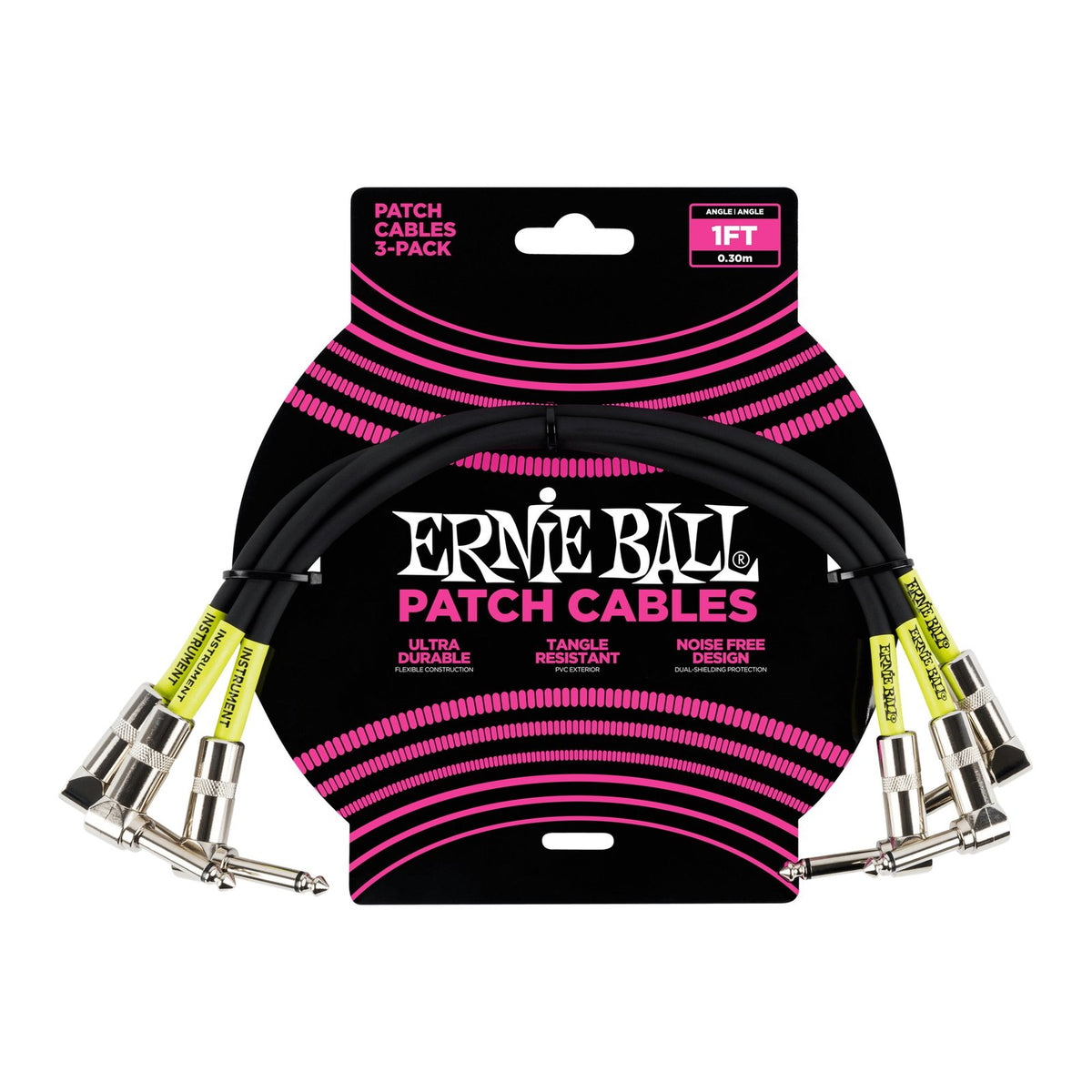 Dây Cáp Patch Pedal Ernie Ball Classic Patch Cable (Bộ 3 Sợi) – 30cm (1ft), Vuông - Vuông, Black