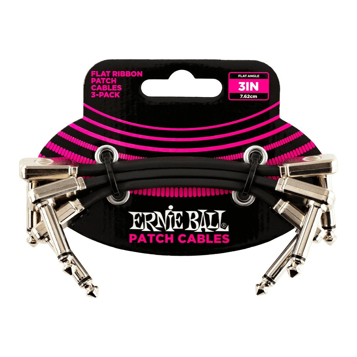Dây Cáp Patch Pedal Ernie Ball Flat Ribbon Patch Cable – 8cm (3 inch) – Bộ 3 sợi, Black
