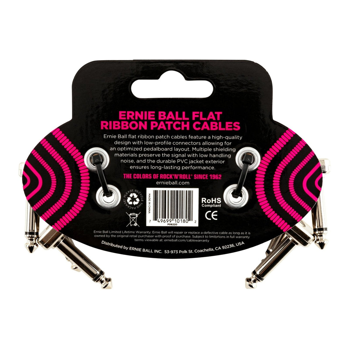 Dây Cáp Patch Pedal Ernie Ball Flat Ribbon Patch Cable – 8cm (3 inch) – Bộ 3 sợi, Black