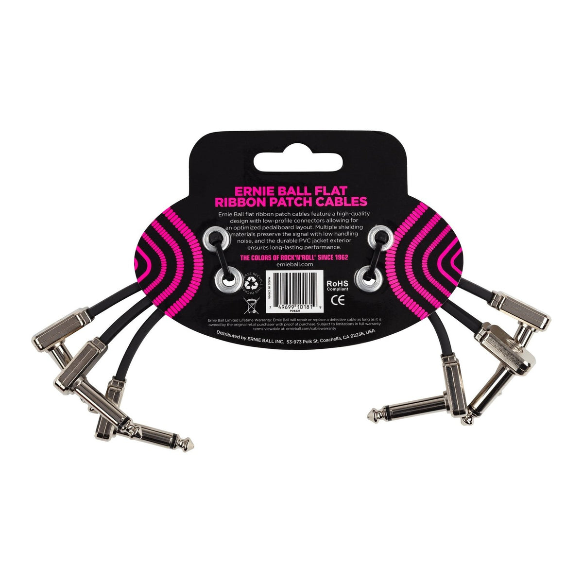 Dây Cáp Patch Pedal Ernie Ball Flat Ribbon Patch Cable – 15cm (6 inch) – Bộ 3 sợi, Black