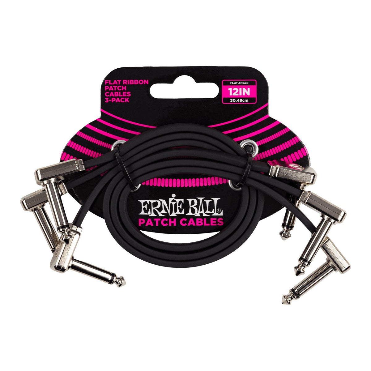 Dây Cáp Patch Pedal Ernie Ball Flat Ribbon Patch Cable – 30cm (12 inch) – Bộ 3 sợi, Black