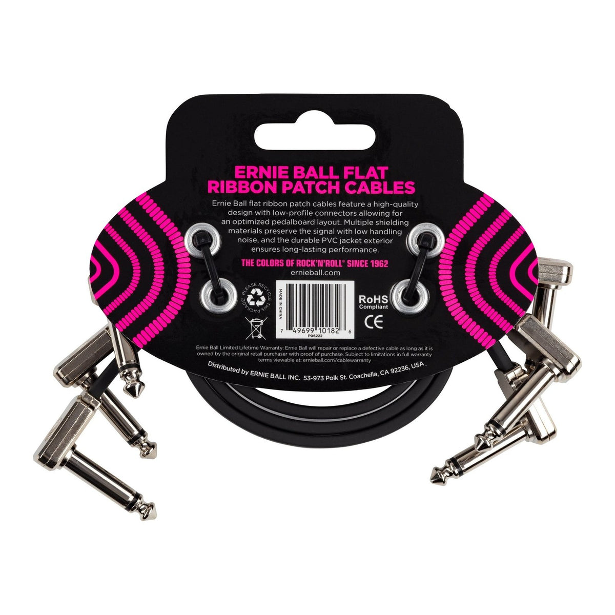 Dây Cáp Patch Pedal Ernie Ball Flat Ribbon Patch Cable – 30cm (12 inch) – Bộ 3 sợi, Black