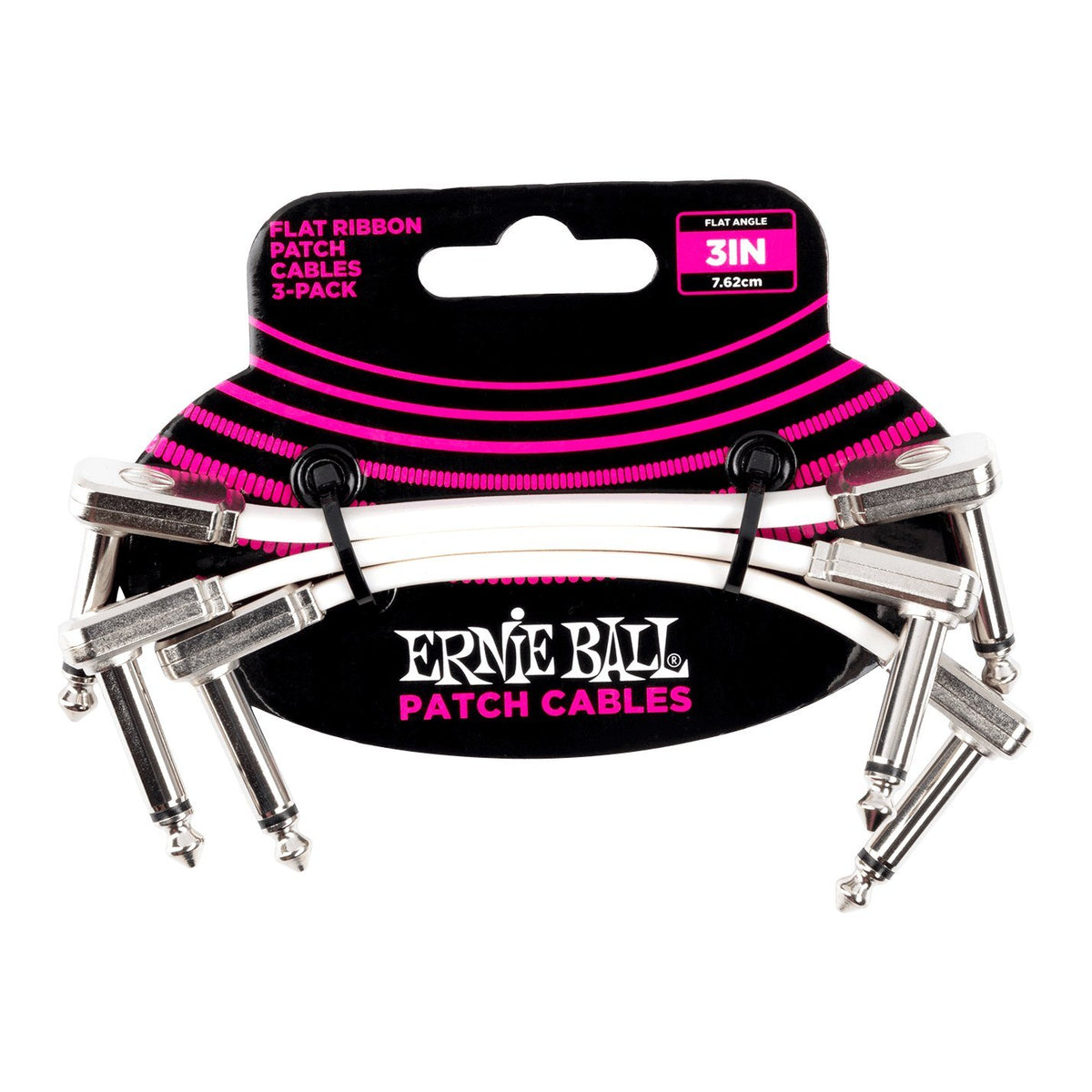 Dây Cáp Patch Pedal Ernie Ball Flat Ribbon Patch Cable – 8cm (3 inch) – Bộ 3 sợi, White