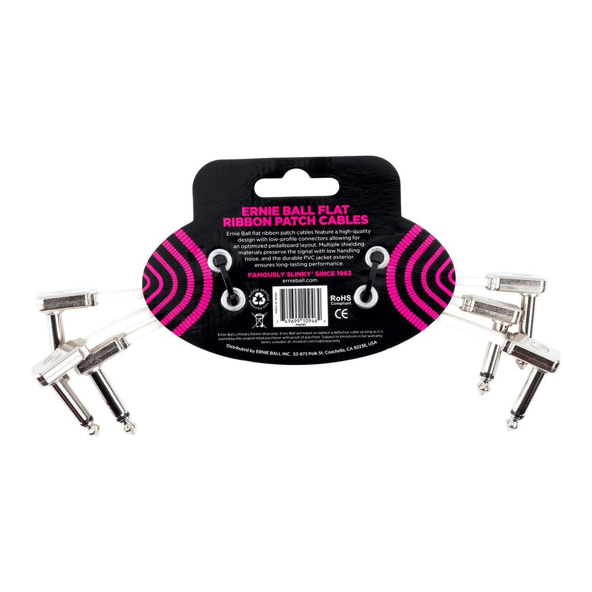 Dây Cáp Patch Pedal Ernie Ball Flat Ribbon Patch Cable – 15cm (6 inch) – Bộ 3 sợi, White