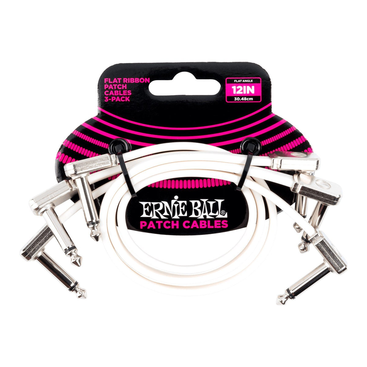 Dây Cáp Patch Pedal Ernie Ball Flat Ribbon Patch Cable – 30cm (12 inch) – Bộ 3 sợi, White