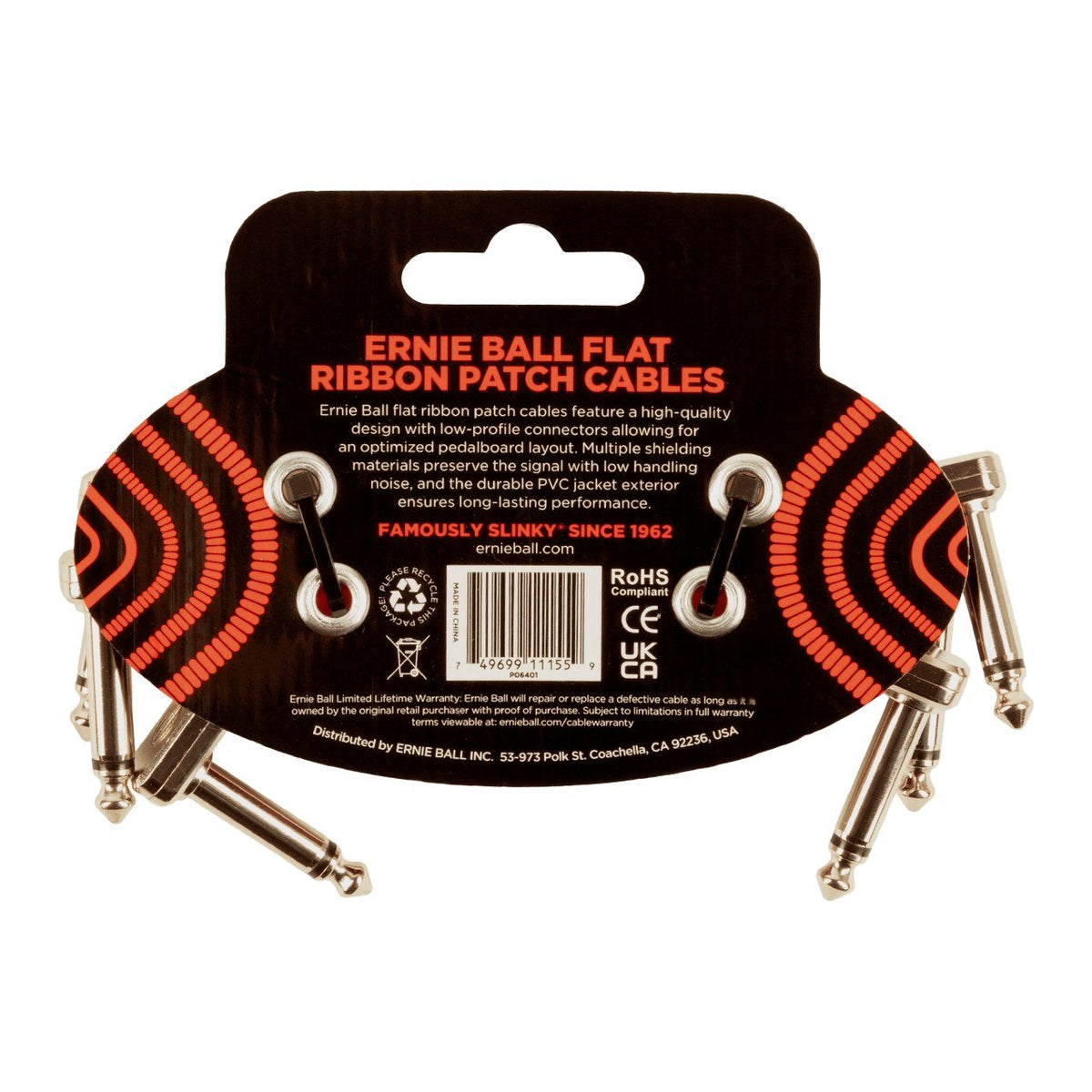 Dây Cáp Patch Pedal Ernie Ball Flat Ribbon Patch Cable – 8cm (3 inch) – Bộ 3 sợi, Red