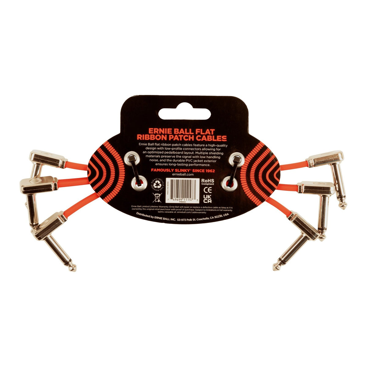 Dây Cáp Patch Pedal Ernie Ball Flat Ribbon Patch Cable – 15cm (6 inch) – Bộ 3 sợi, Red