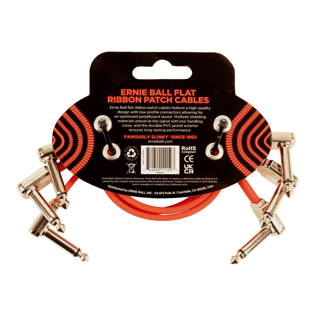 Dây Cáp Patch Pedal Ernie Ball Flat Ribbon Patch Cable – 30cm (12 inch) – Bộ 3 sợi, Red
