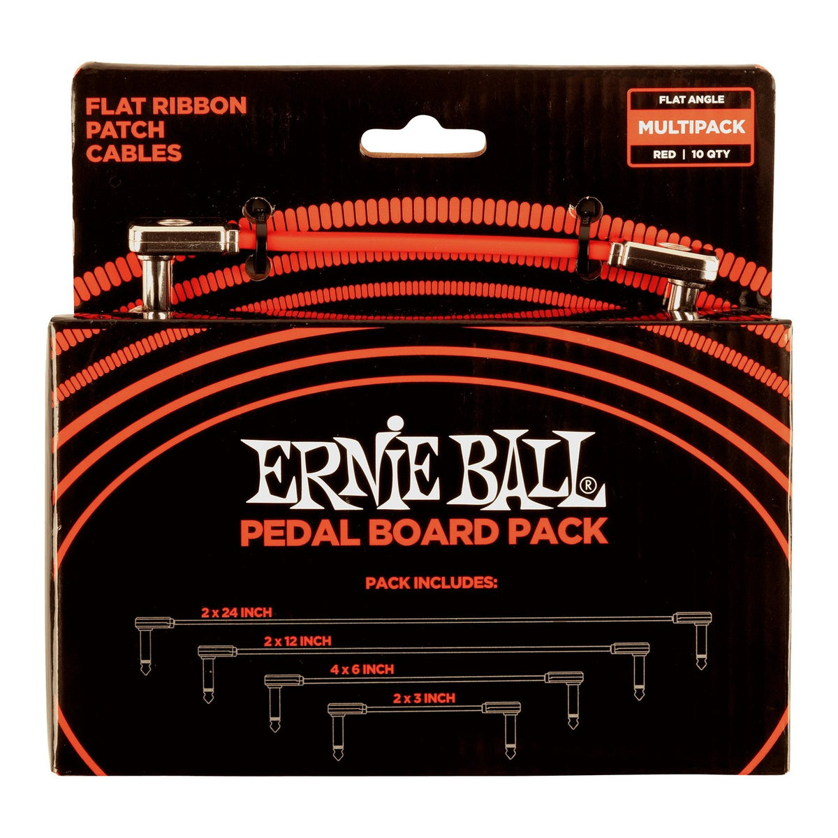 Dây Cáp Patch Pedal Ernie Ball Flat Ribbon Patch Cable – Multi-pack 10 sợi, Red