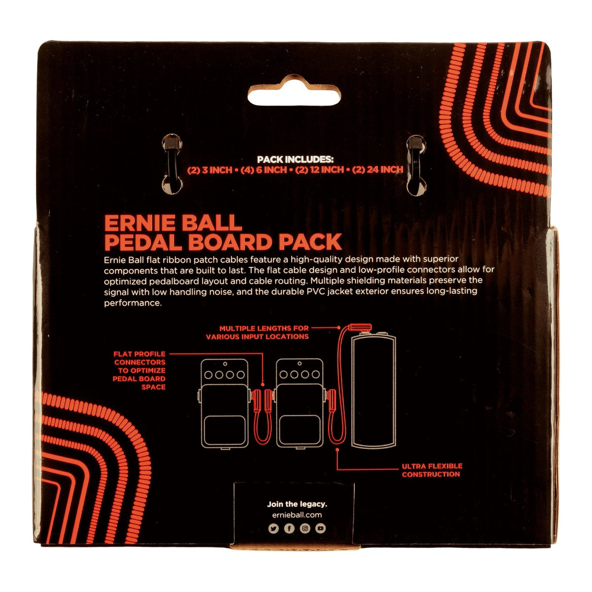 Dây Cáp Patch Pedal Ernie Ball Flat Ribbon Patch Cable – Multi-pack 10 sợi, Red