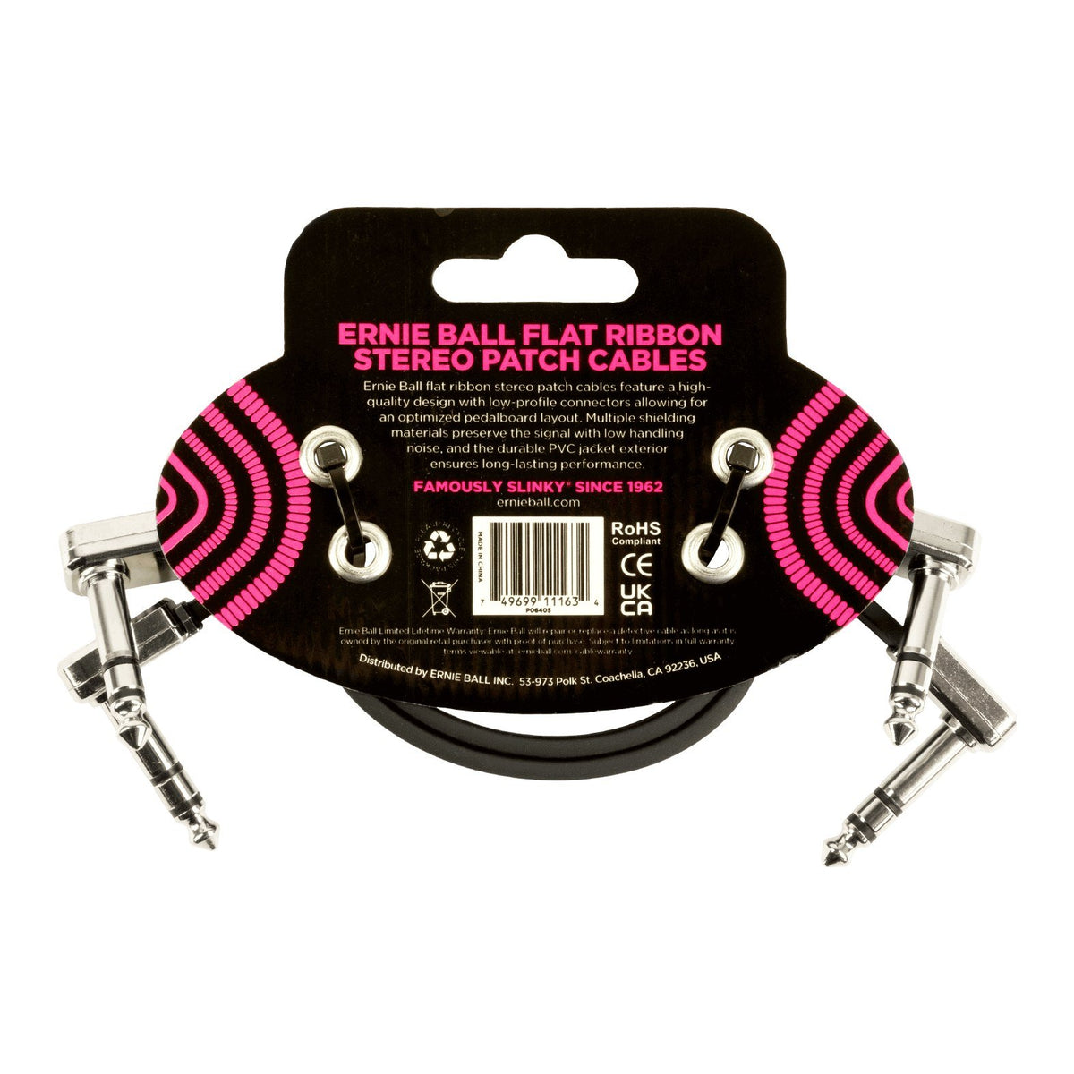 Dây Cáp Patch Stereo TRS Ernie Ball Flat Ribbon Stereo Patch Cable – 30cm (12 inch) – Bộ 2 sợi
