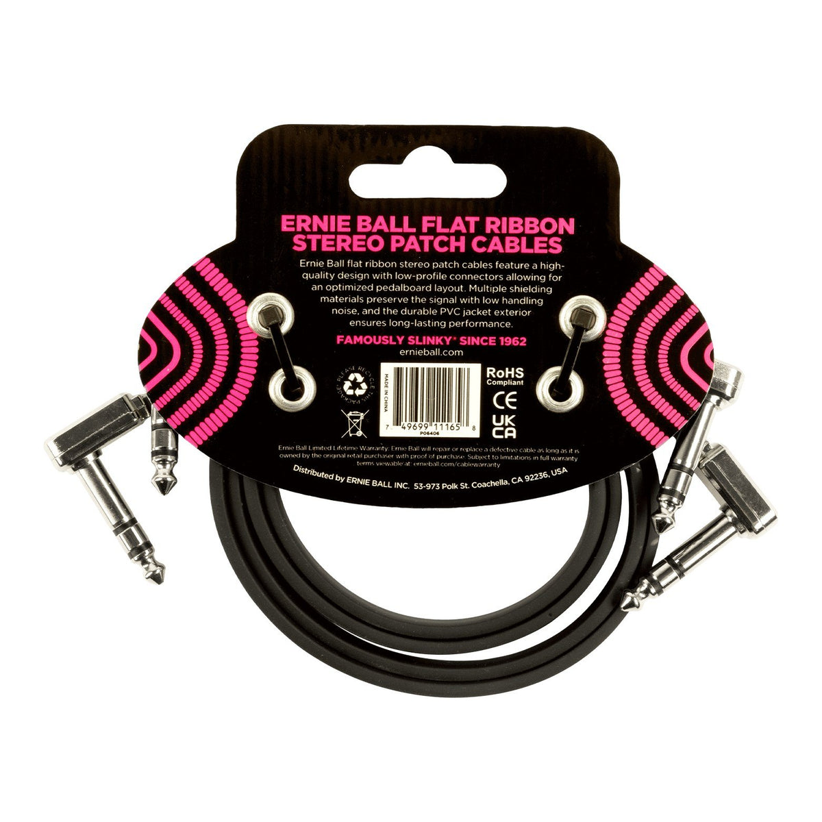 Dây Cáp Patch Stereo TRS Ernie Ball Flat Ribbon Stereo Patch Cable – 61cm (24 inch) – Bộ 2 sợi