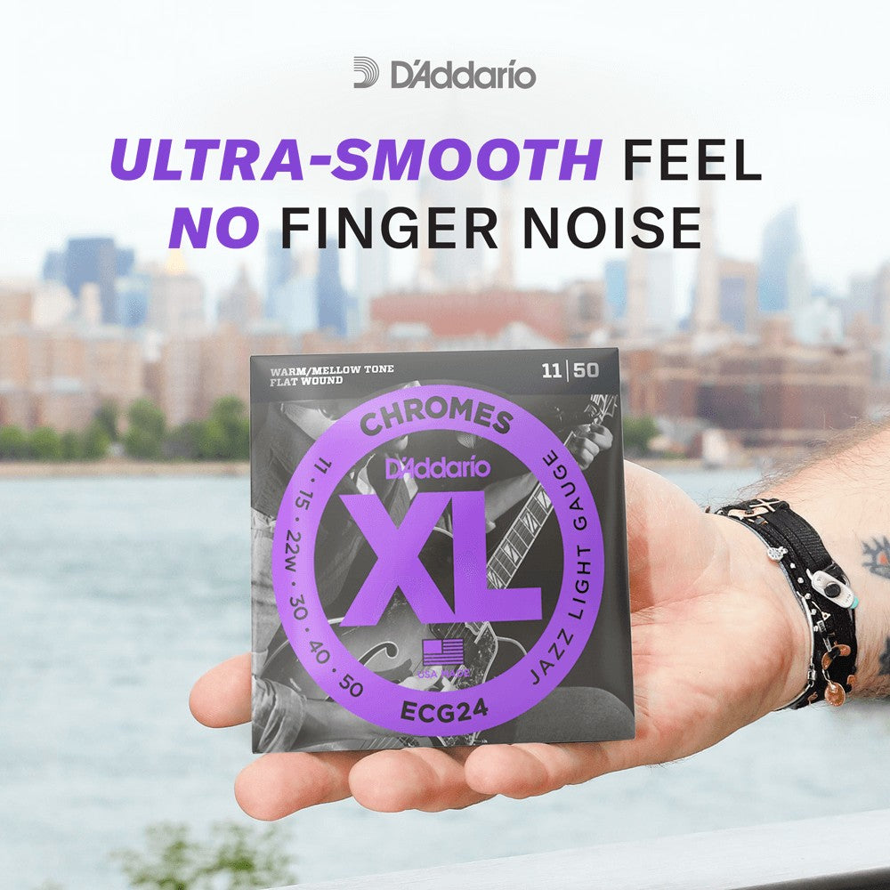 Dây D'Addario ECG24 XL Chromes Flat Wound 11-50 – mặt dây trơn, giảm tiếng rít ngón