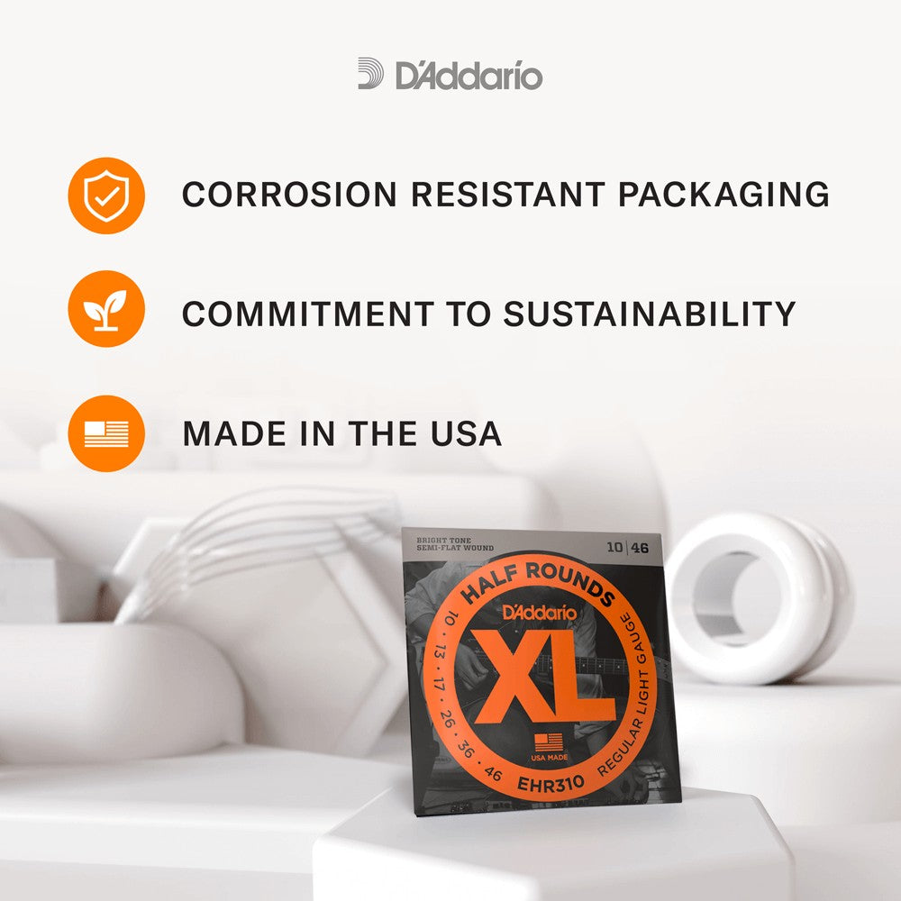 Bộ dây D'Addario EHR310 XL Half Rounds 10-46 – bao bì chống ăn mòn, sản xuất tại Mỹ