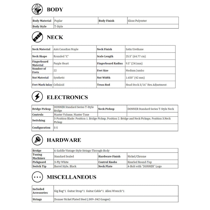 Donner DTC-100 Specs