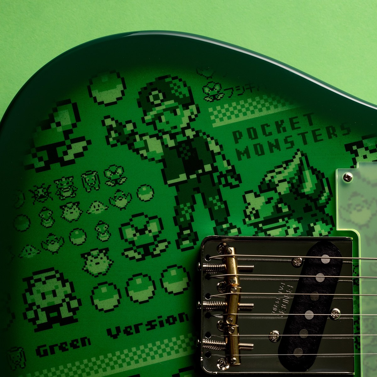 Hoa văn pixel Pokémon Green trên thân Fender Pokémon Green Version Telecaster