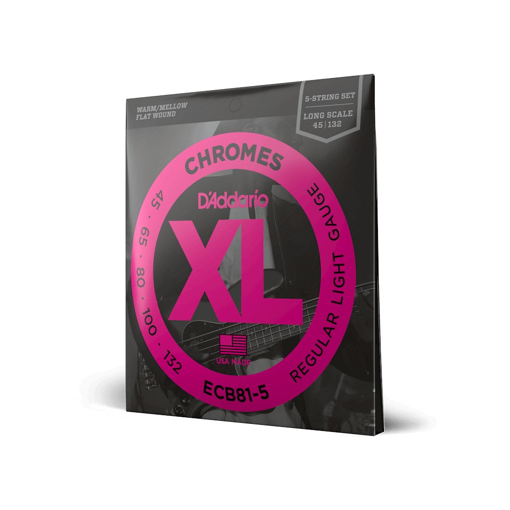 Dây D'Addario ECB81-5 XL Chromes Flatwound 45-132 Regular Light – bao bì