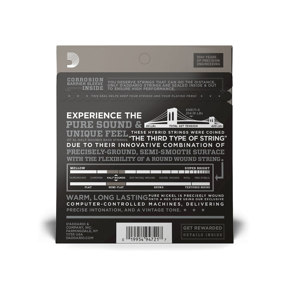 Mặt sau bao bì dây D'Addario ENR71-5 – mã vạch UPC 019954947217