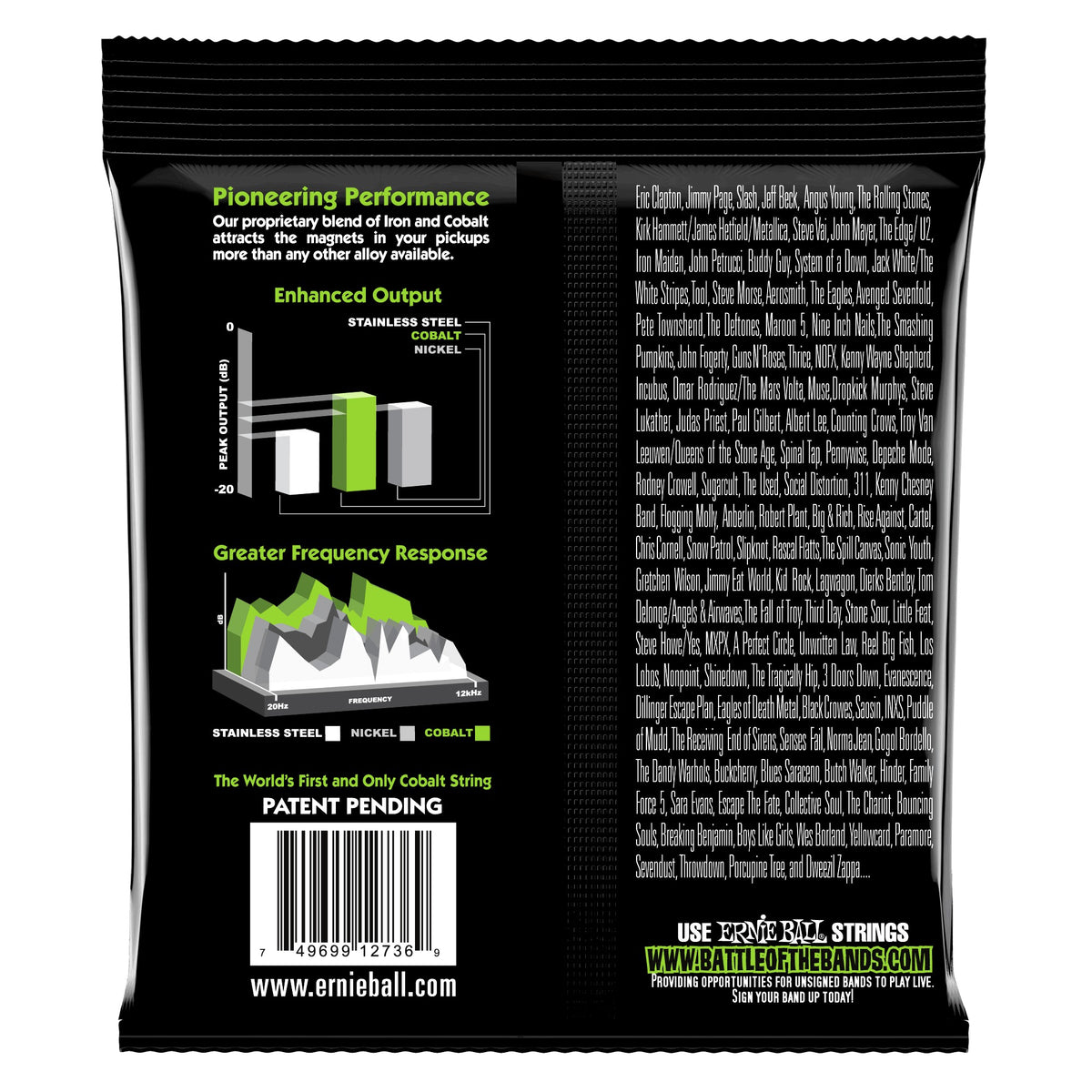 Mặt sau bao bì dây Ernie Ball 2736: mã vạch 749699127369