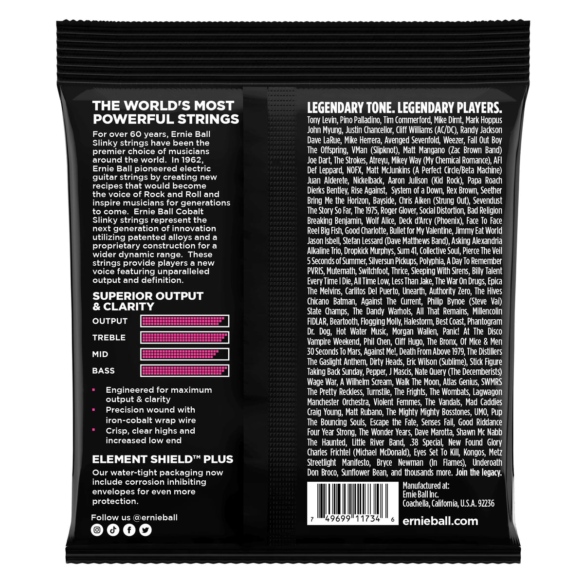 Mặt sau bao bì dây Ernie Ball 2737: mã vạch 749699117346