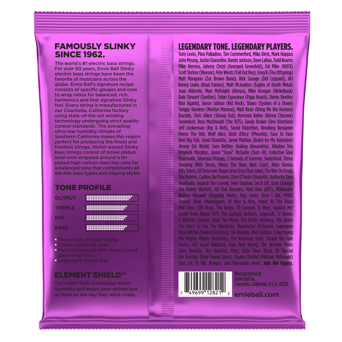Mặt sau bao bì dây Ernie Ball 2821: mã vạch 749699128212