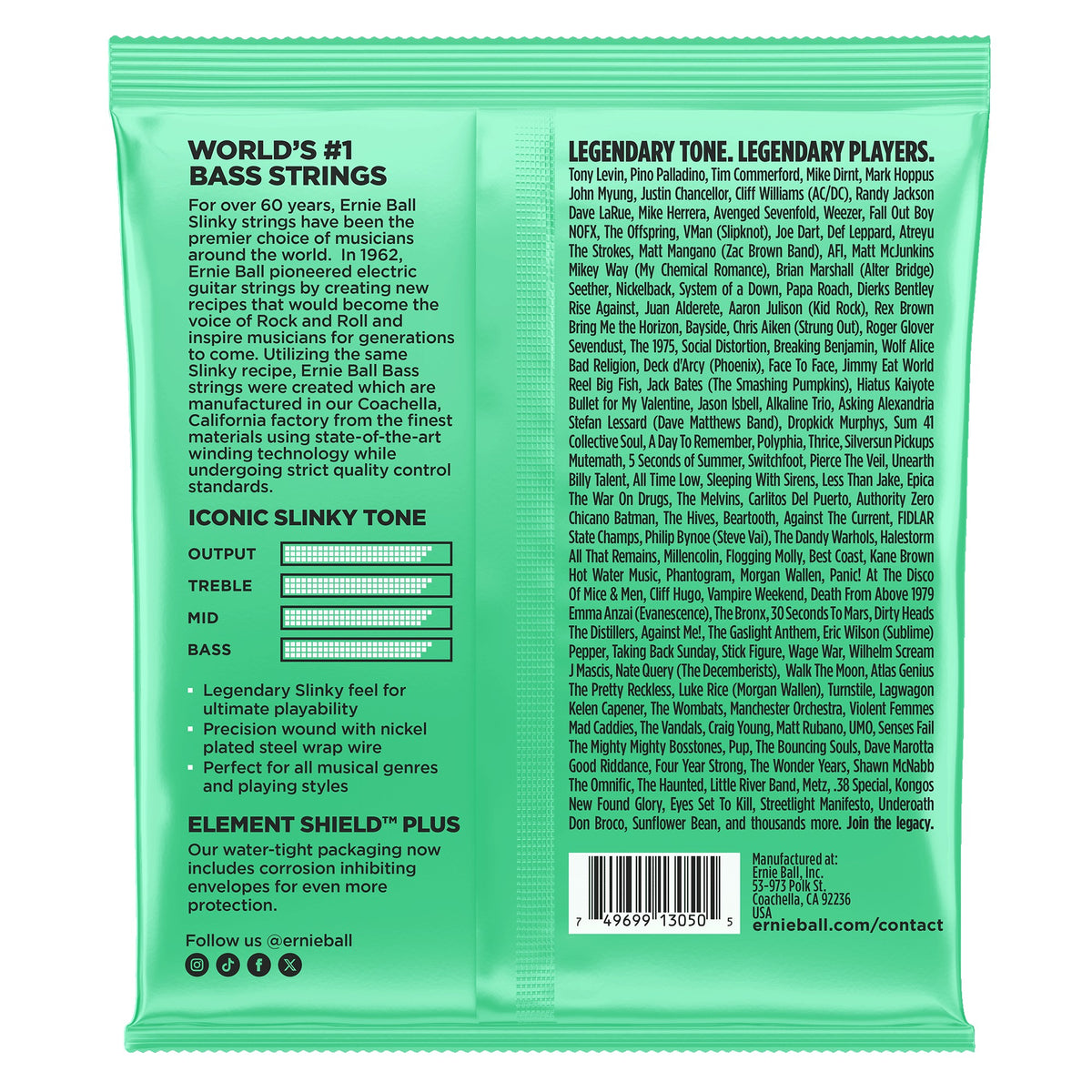 Mặt sau bao bì dây Ernie Ball 2822: mã vạch 749699130505