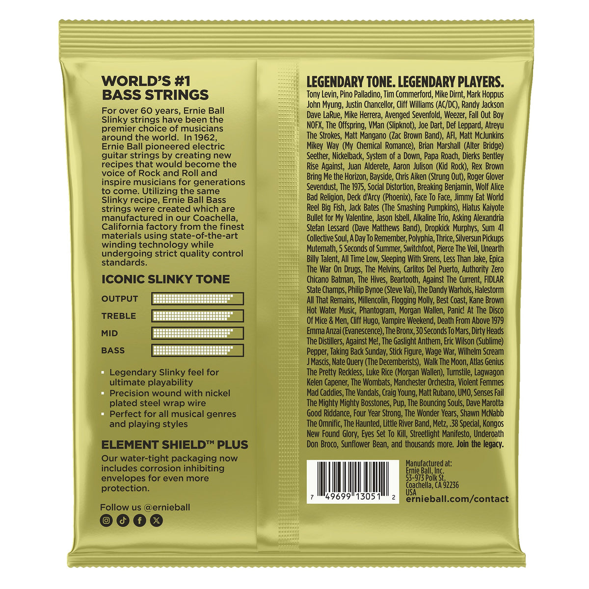 Mặt sau bao bì dây Ernie Ball 2823: mã vạch 749699130512