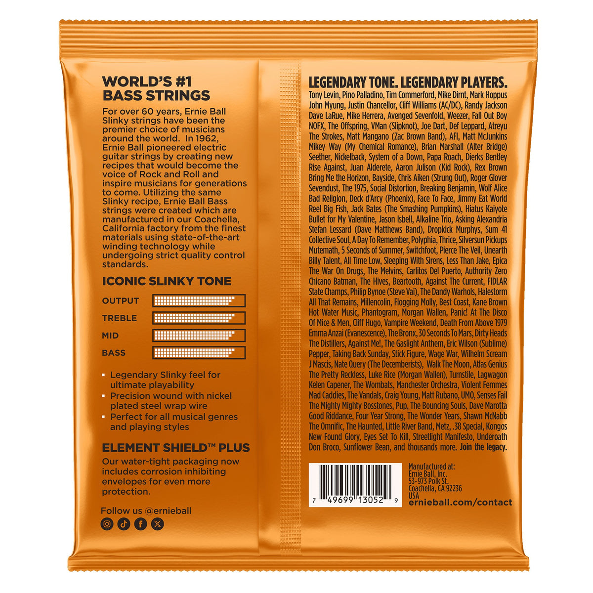 Mặt sau bao bì dây Ernie Ball 2825: mã vạch 749699130529