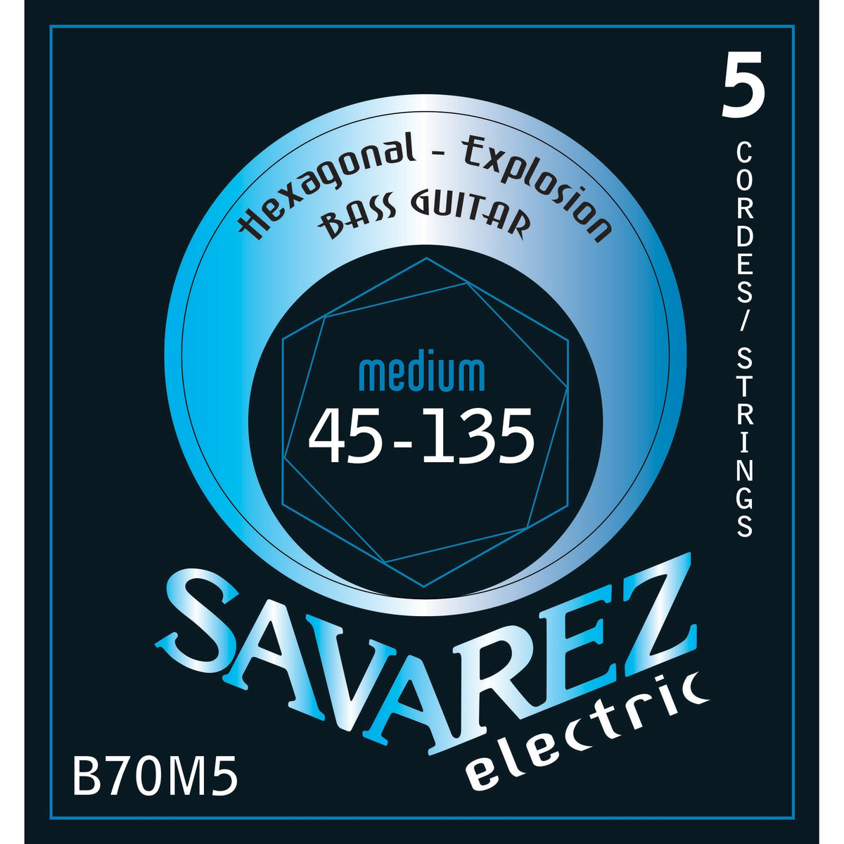 Dây Savarez B70M5 Hexagonal Explosion Bass 45-135 Medium – bao bì mặt trước