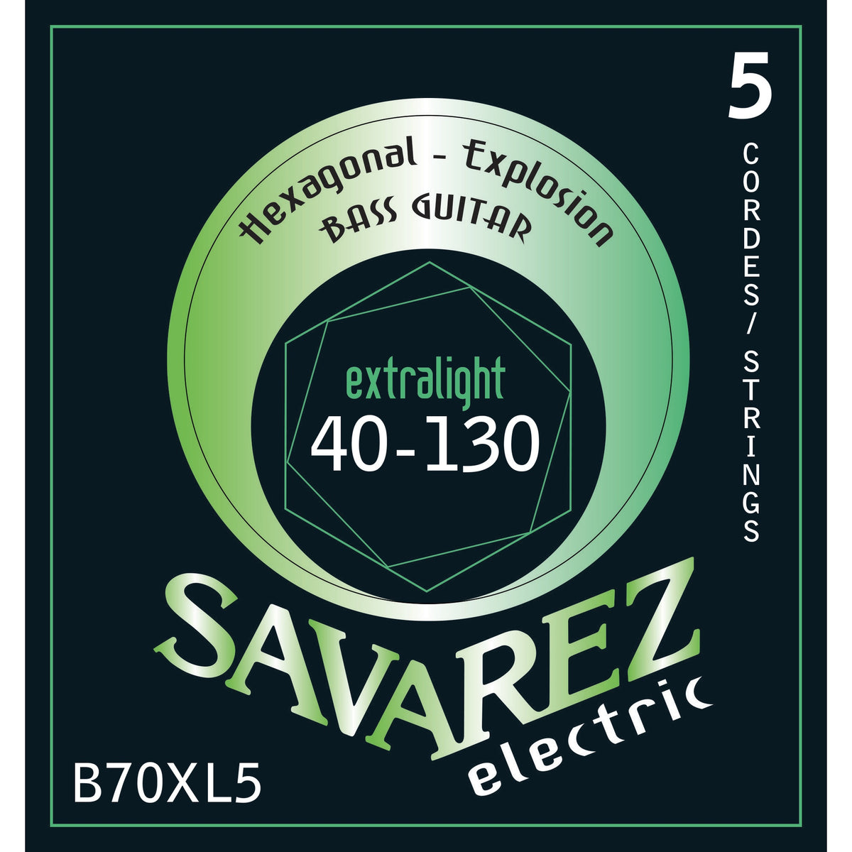 Dây Savarez B70XL5 Hexagonal Explosion Bass 40-130 Extra Light – bao bì mặt trước