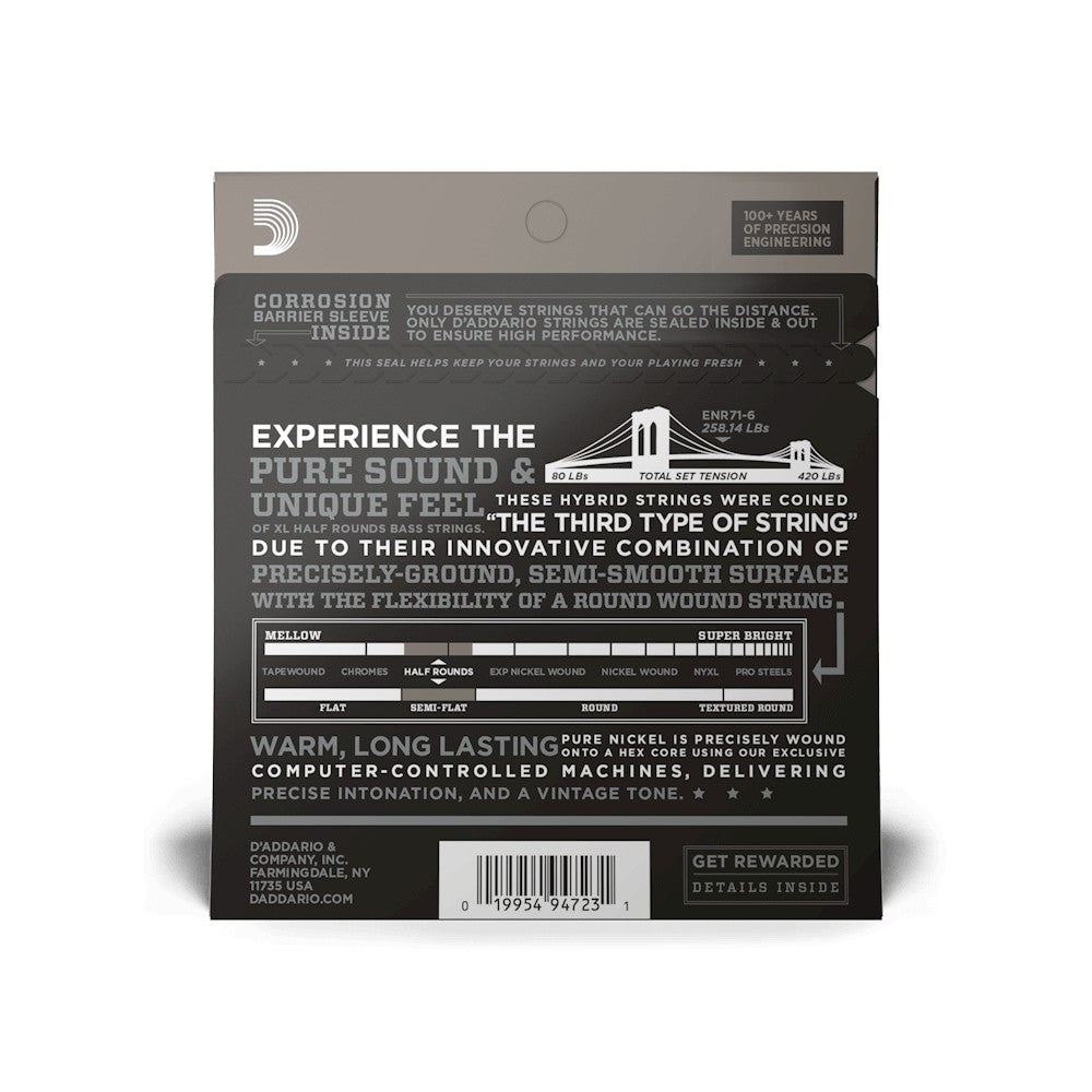 Mặt sau bao bì dây D'Addario ENR71-6 – mã vạch UPC 019954947231