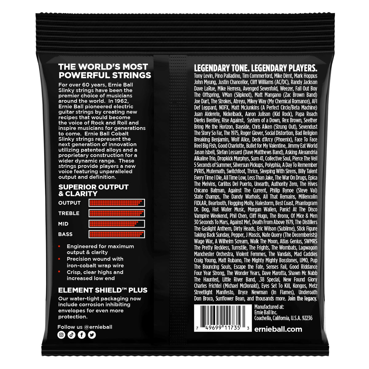 Mặt sau bao bì dây Ernie Ball 2739: mã vạch 749699117353