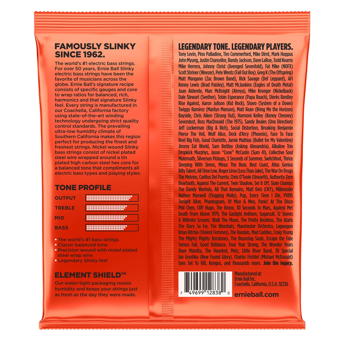Mặt sau bao bì dây Ernie Ball 2838: mã vạch 749699128380