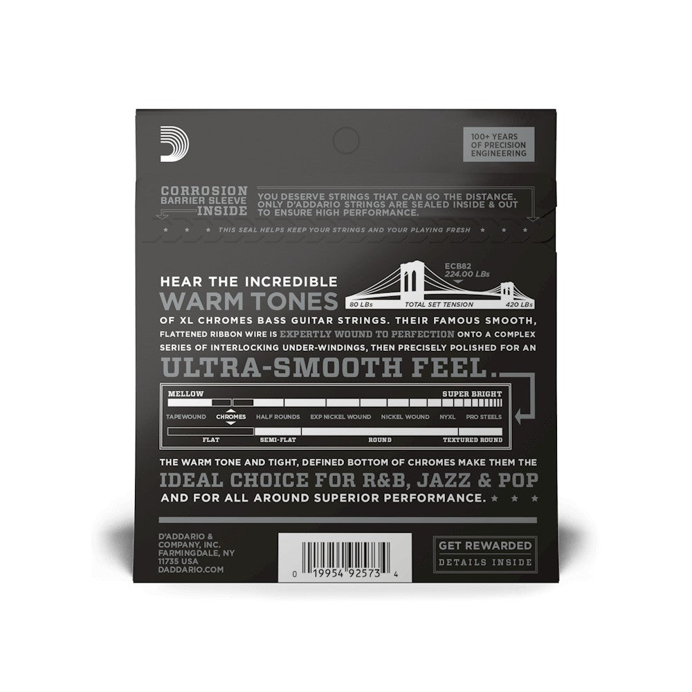 Mặt sau bao bì dây D'Addario ECB82 – mã vạch UPC 019954925734