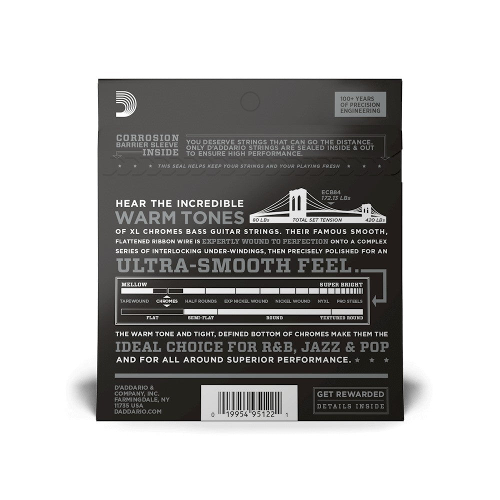 Mặt sau bao bì dây D'Addario ECB84 – mã vạch UPC 019954951221