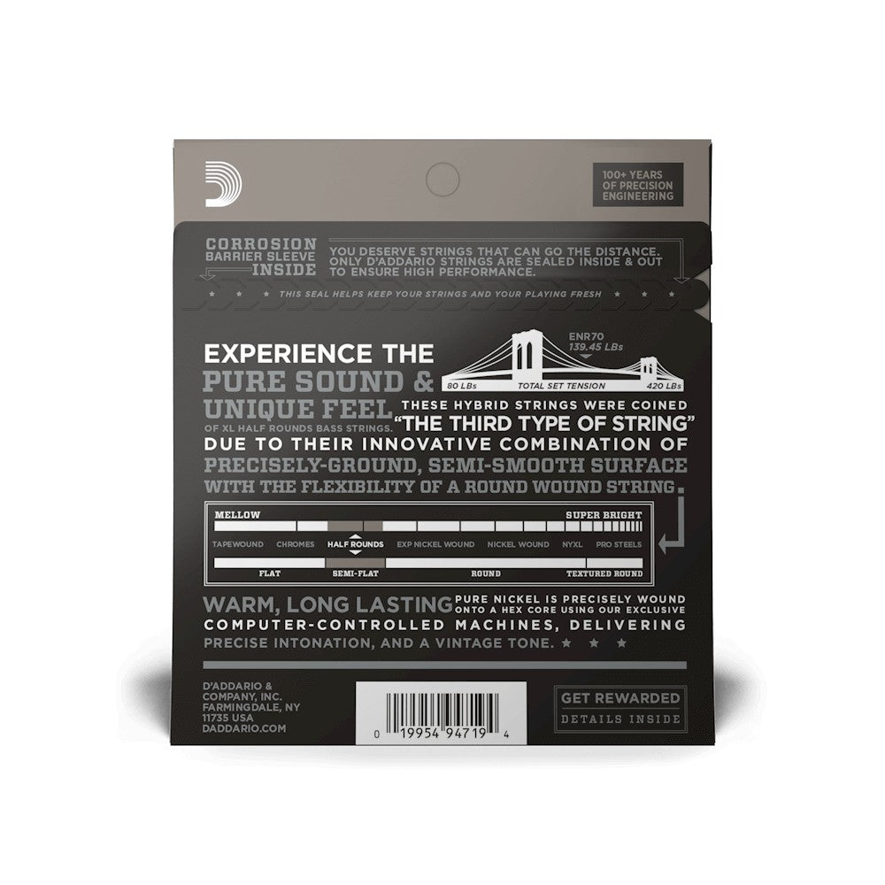 Mặt sau bao bì dây D'Addario ENR70 – mã vạch UPC 019954947194