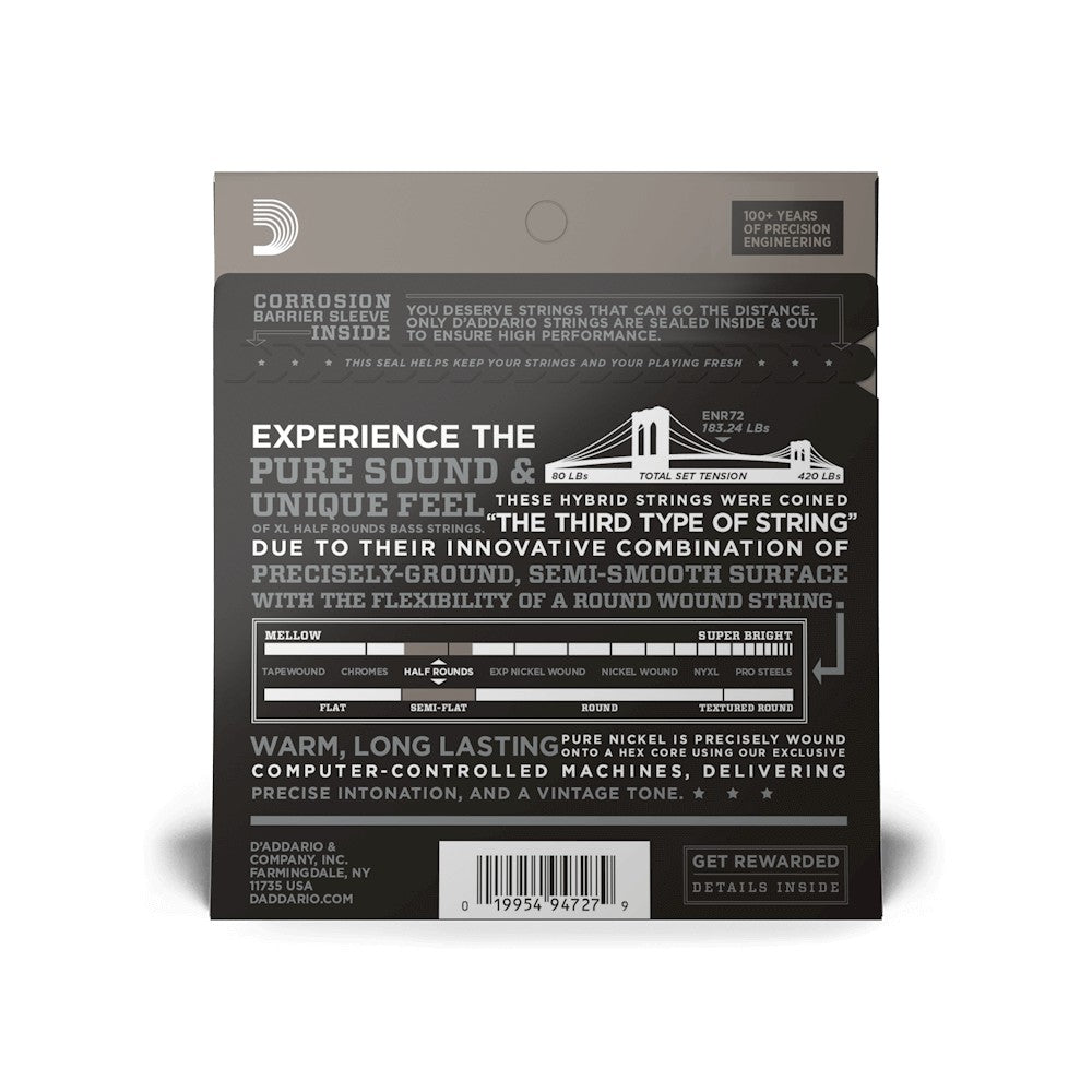 Mặt sau bao bì dây D'Addario ENR72 – mã vạch UPC 019954947279