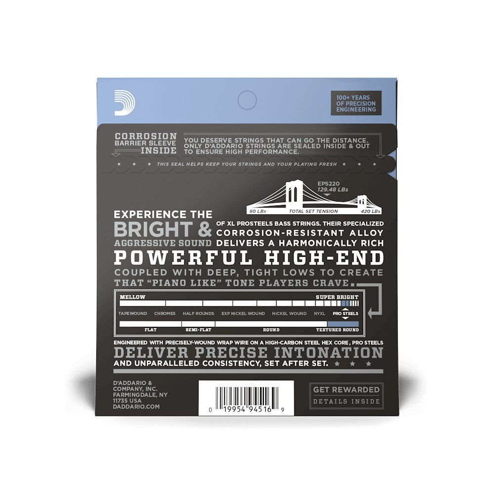 Mặt sau bao bì dây D'Addario EPS220 – mã vạch UPC 019954945169