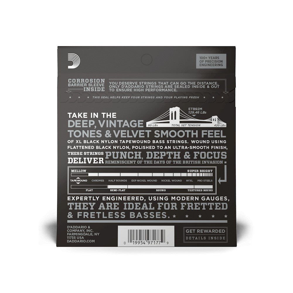 Mặt sau bao bì dây D'Addario ETB92M – mã vạch UPC 019954971779