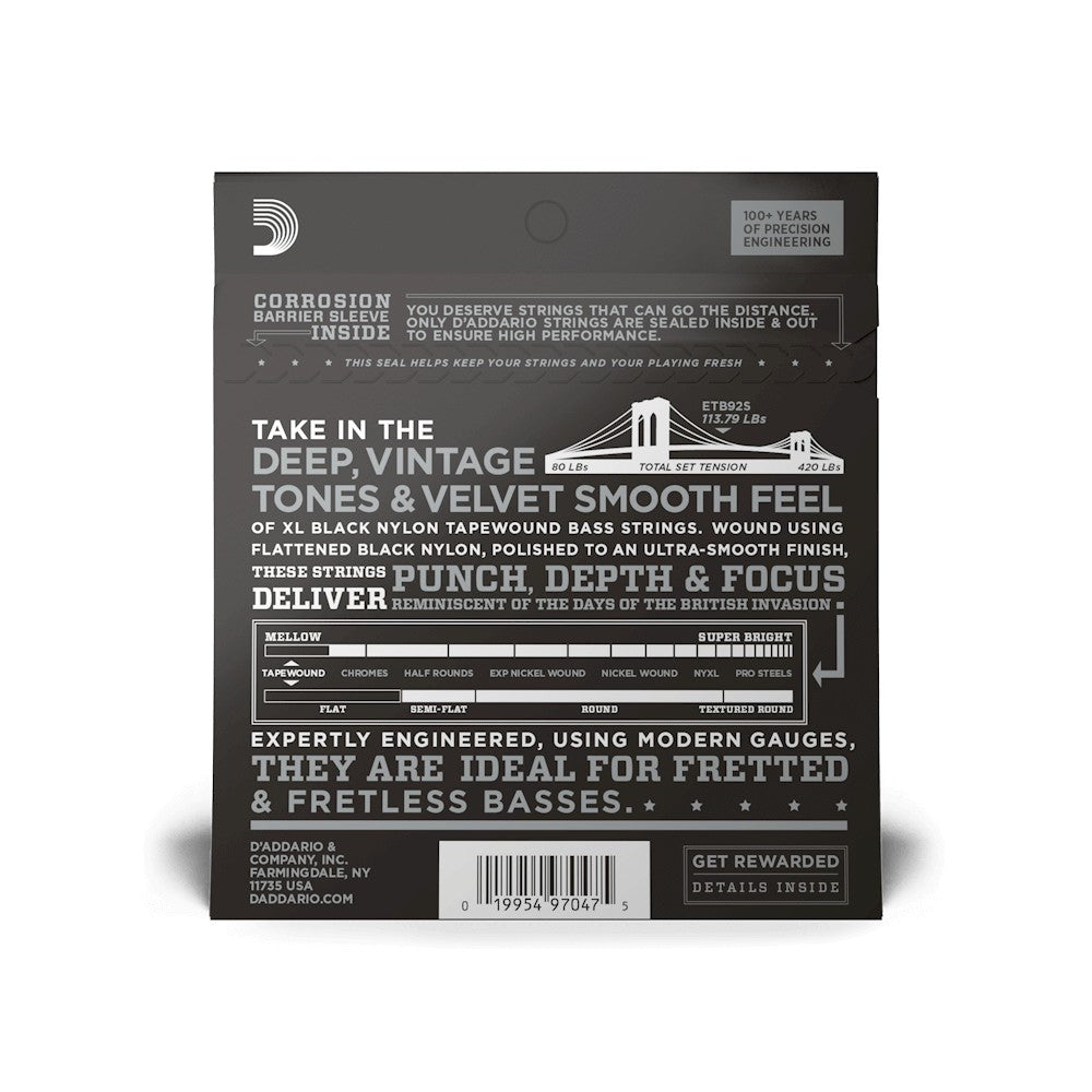 Mặt sau bao bì dây D'Addario ETB92S – mã vạch UPC 019954970475