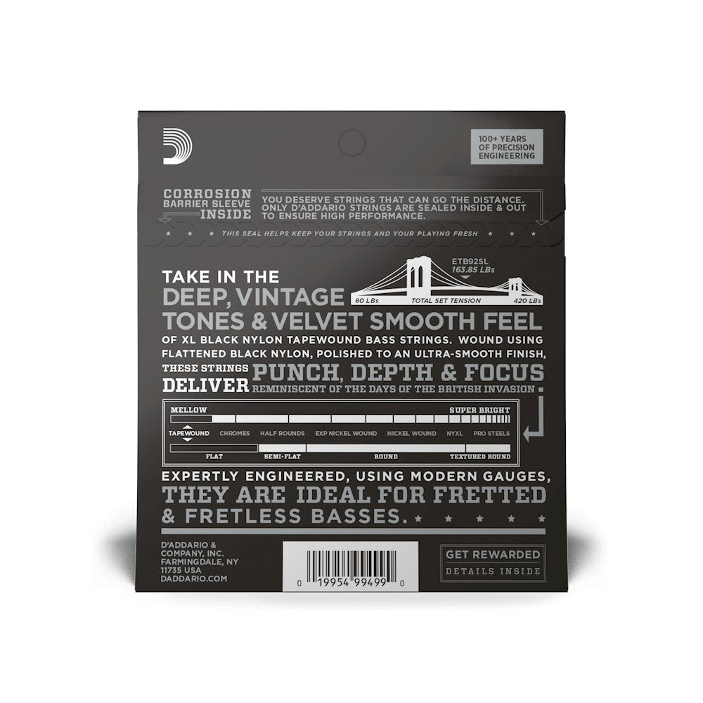 Mặt sau bao bì dây D'Addario EXL165SL – mã vạch UPC 019954994990