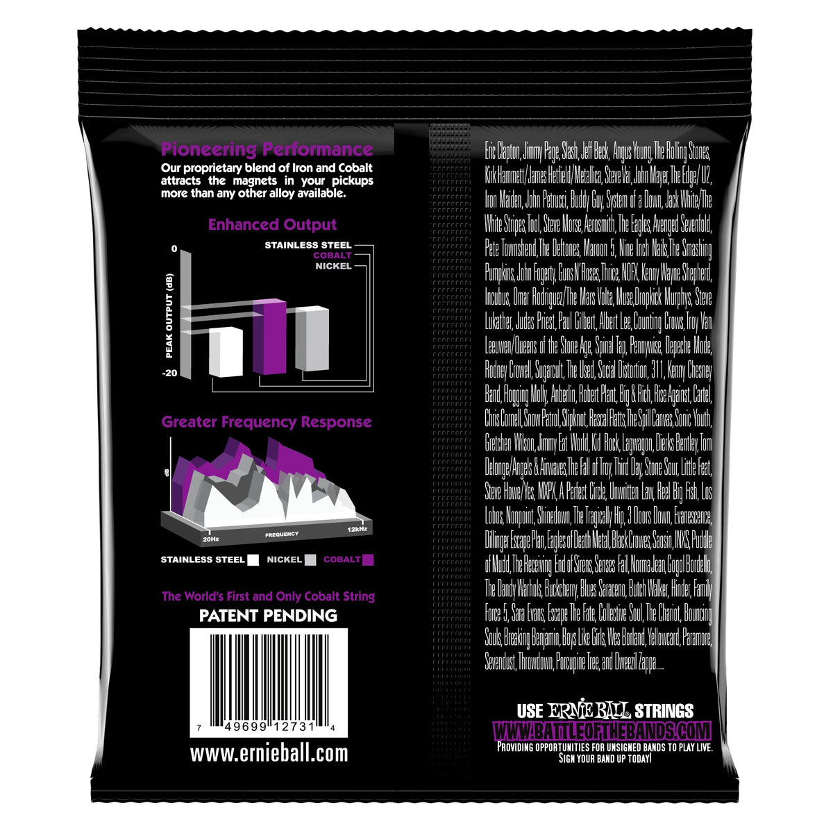 Mặt sau bao bì dây Ernie Ball 2731: mã vạch 749699127314
