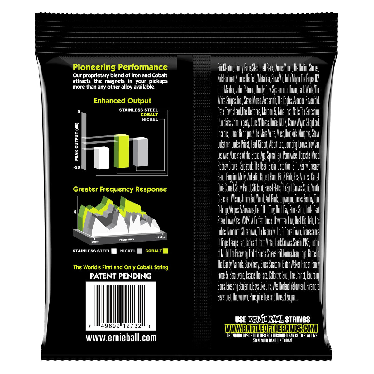 Mặt sau bao bì dây Ernie Ball 2732: mã vạch 749699127321