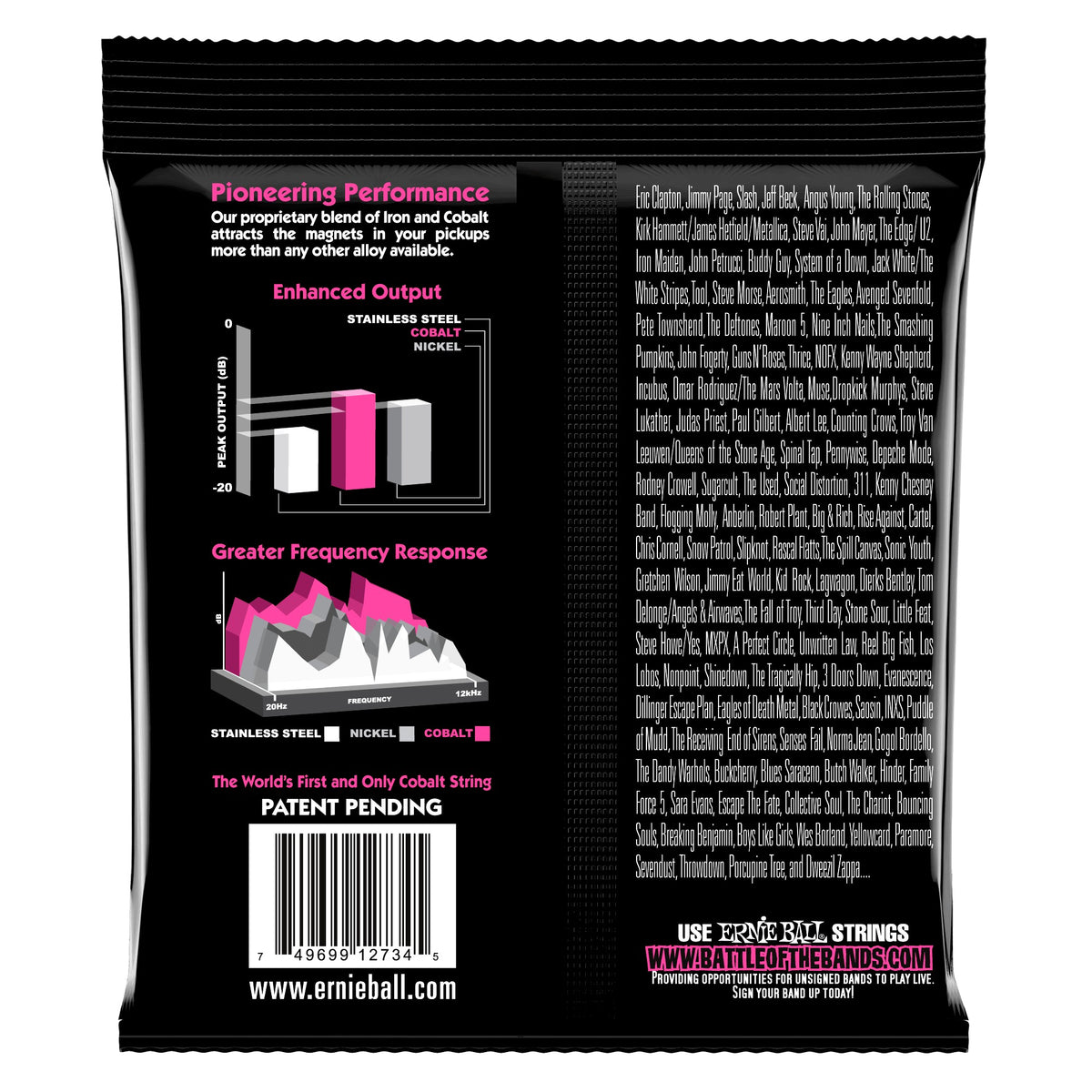 Mặt sau bao bì dây Ernie Ball 2734: mã vạch 749699127345