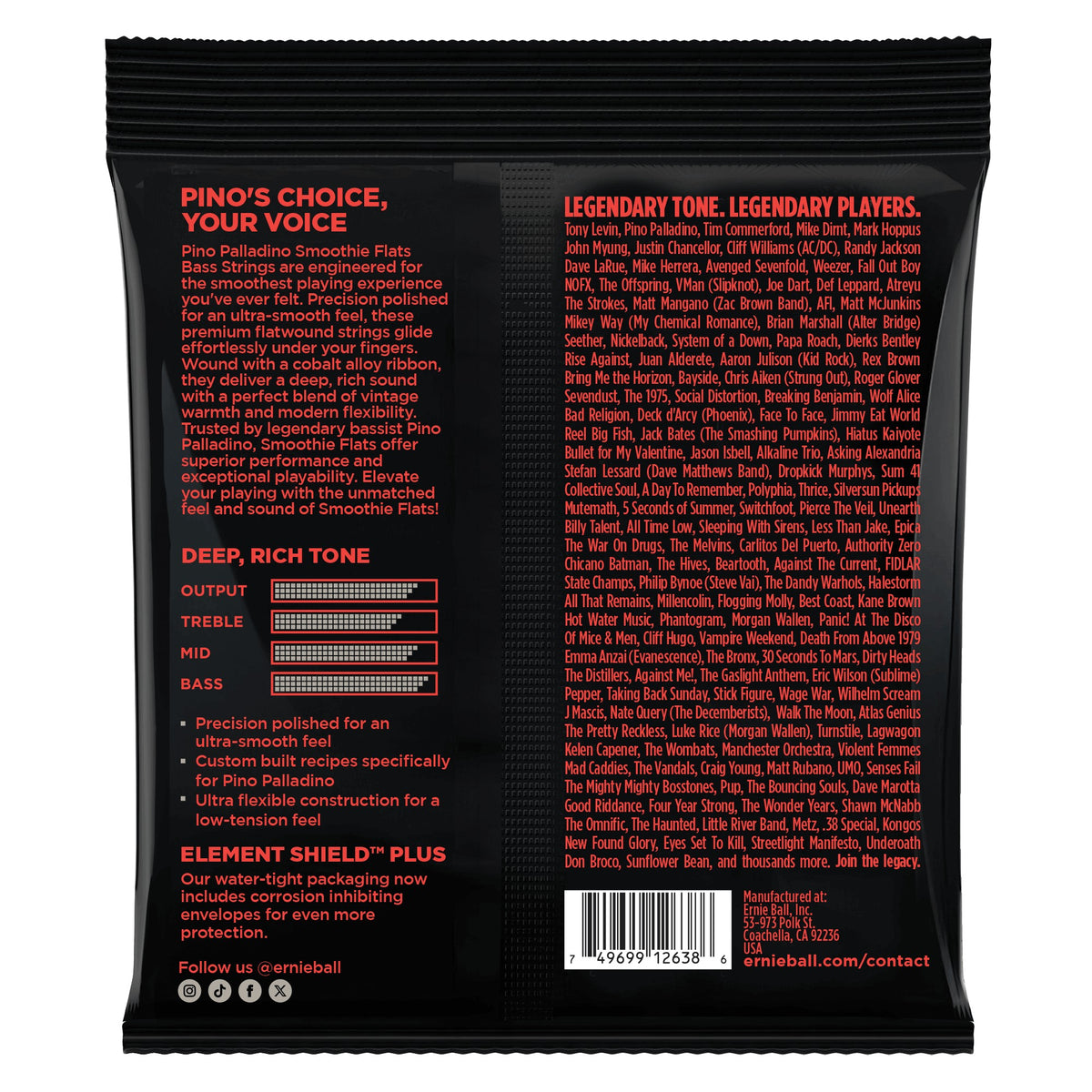 Mặt sau bao bì dây Ernie Ball 2749: mã vạch 749699126386
