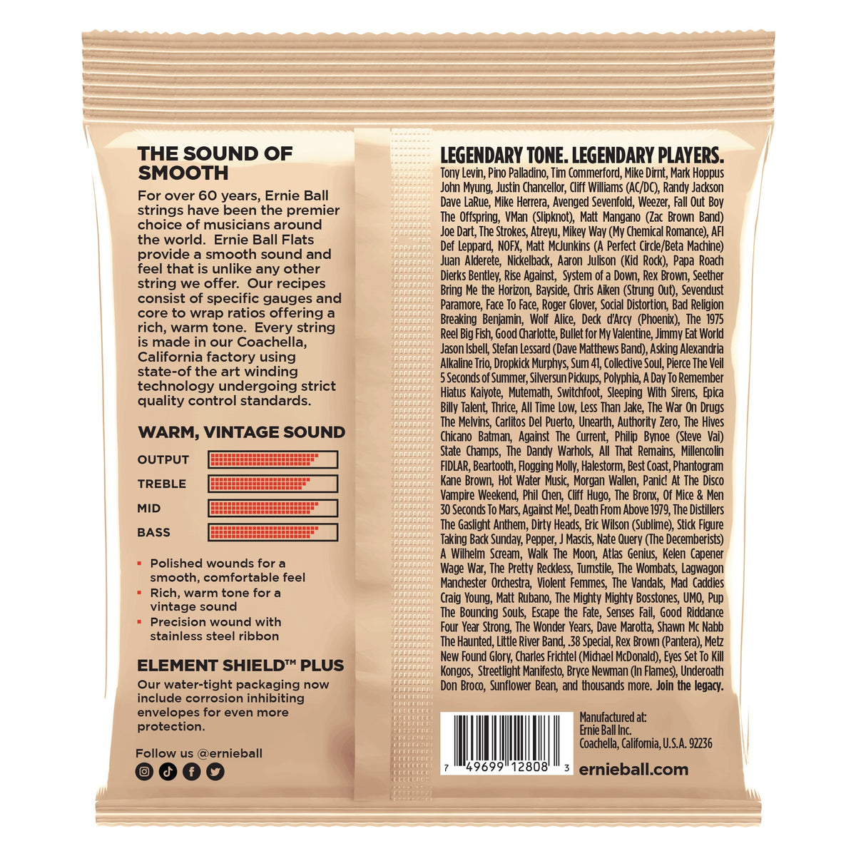 Mặt sau bao bì dây Ernie Ball 2808: mã vạch 749699128083