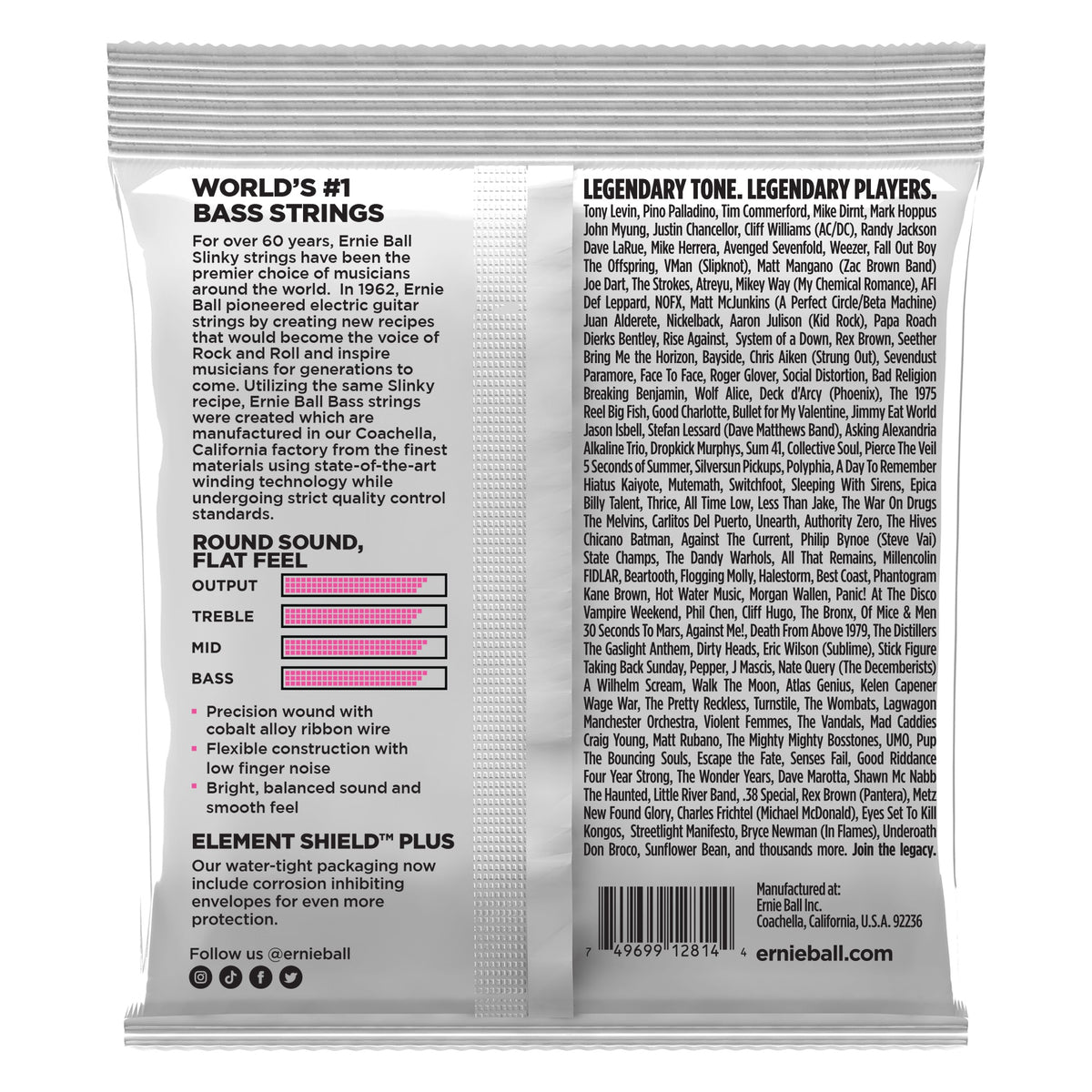 Mặt sau bao bì dây Ernie Ball 2814: mã vạch 749699128144