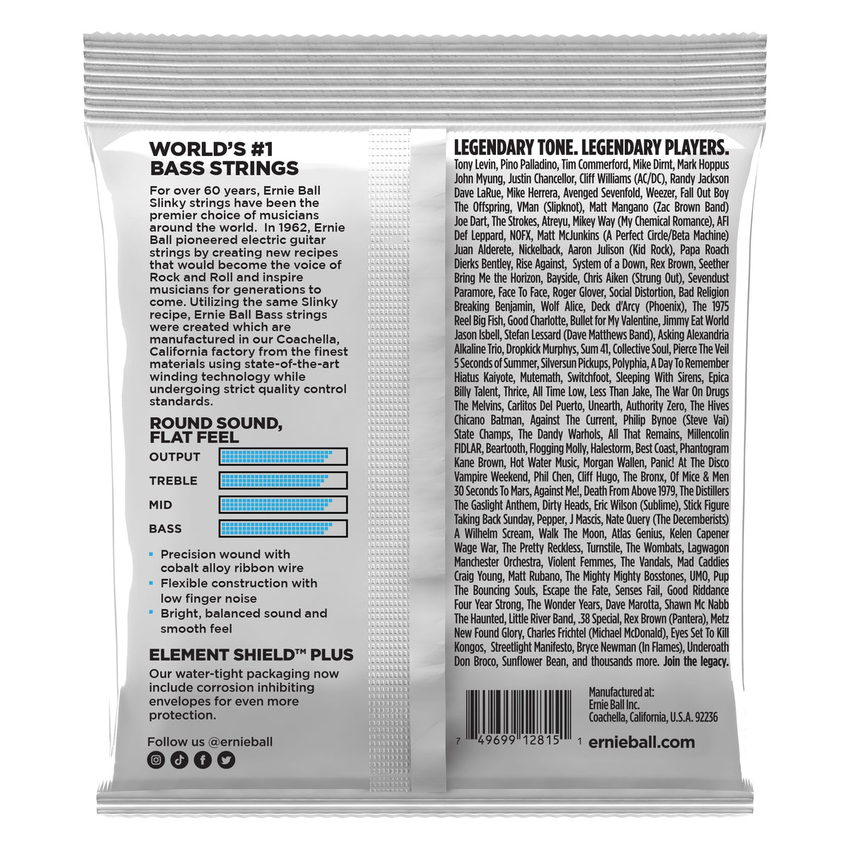 Mặt sau bao bì dây Ernie Ball 2815: mã vạch 749699128151