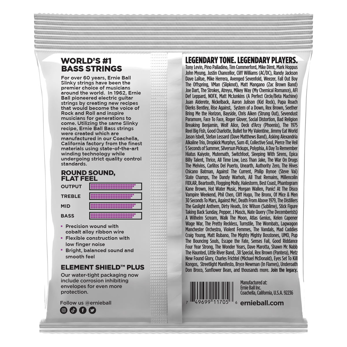 Mặt sau bao bì dây Ernie Ball 2817: mã vạch 749699117056