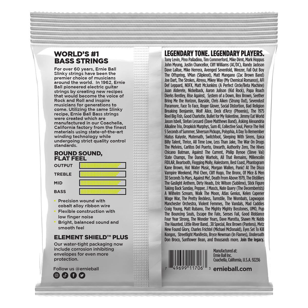 Mặt sau bao bì dây Ernie Ball 2818: mã vạch 749699117063